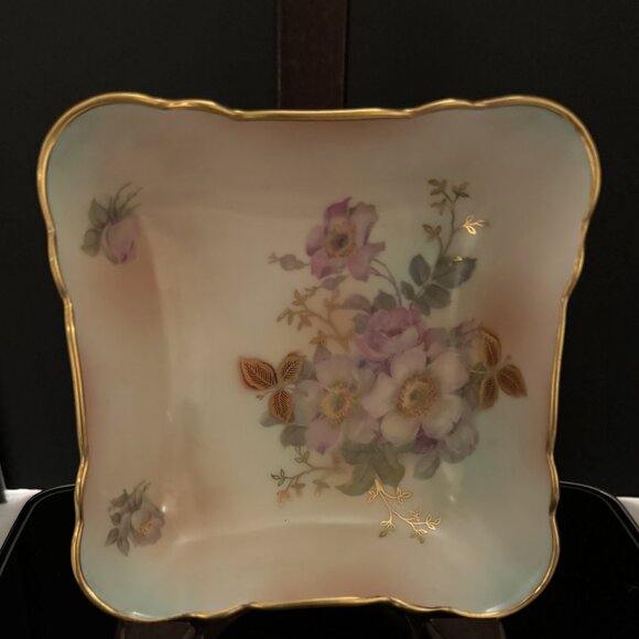 Vintage SCHUMANN ARZBERG Wild Rose Square Bowl Candy Trinket Dish Gold Trim - Picture 6 of 12